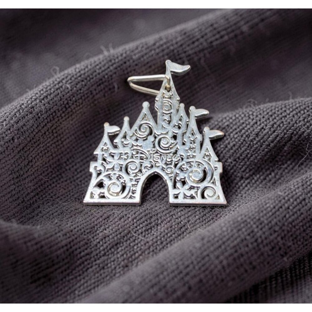 Disneyland Castle Silhouette Metal Keychain Silver Disney Collectible - Picture 2 of 10